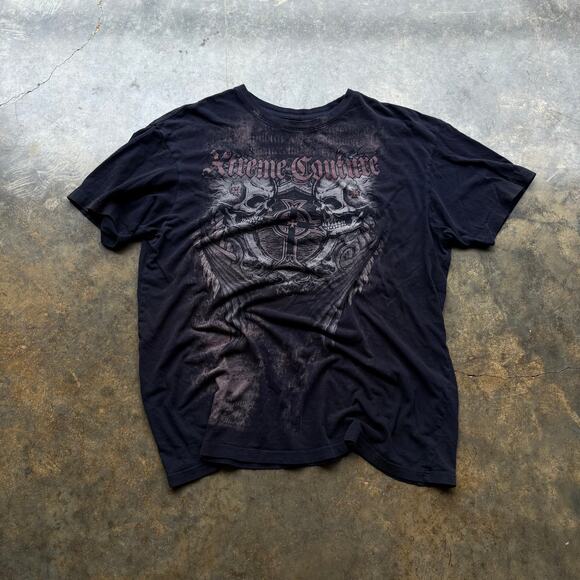 Vintage Y2K Skull and Bones‎ black graphic t-shirt - Picture 1 of 3